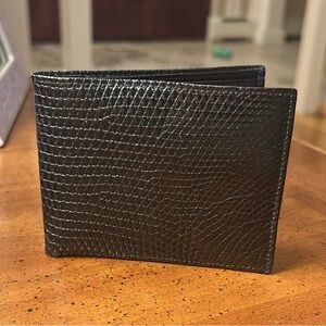 Vintage Bosca Bifold Wallet in Black Lizard Leather